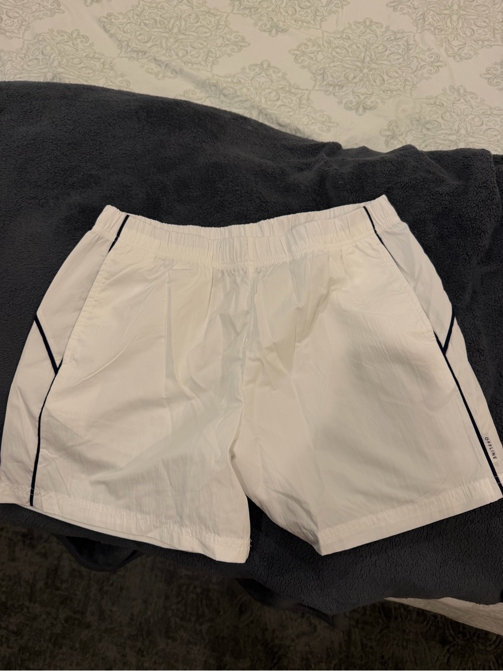 aerie White Athletic Shorts with Black Piping